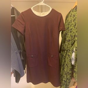 Maroon dress with ruffle neckline